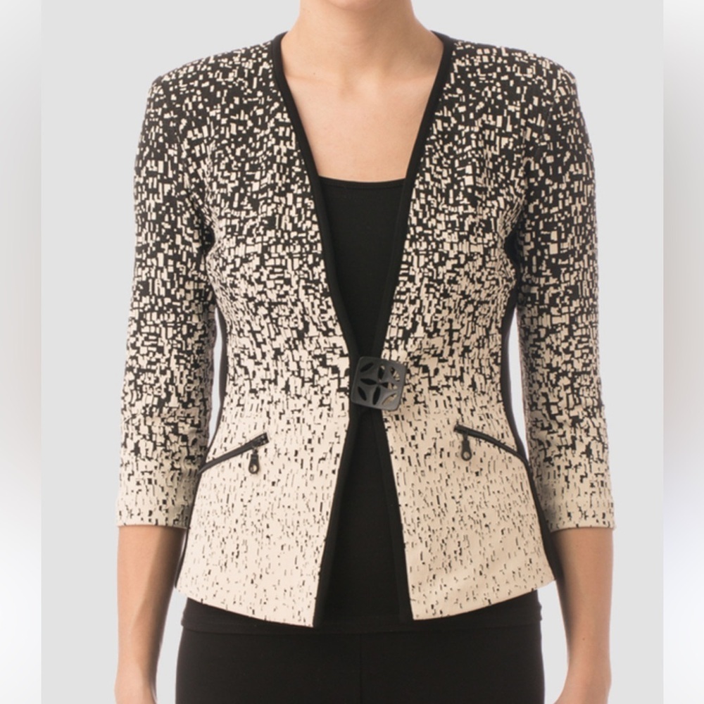 Joseph Ribkoff Knit Jacket Black Ivory Abstract Career Blazer Size 6